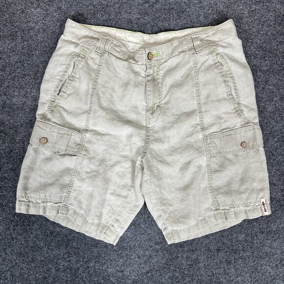 Tommy Bahama Relax Cargo Shorts Men 36 Beige 100% Linen Mid Rise Casual 9" Adult - Picture 1 of 8